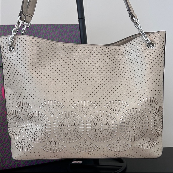 Tory Burch Taupe Perforated Shoulder Bag - Picture 5 of 14